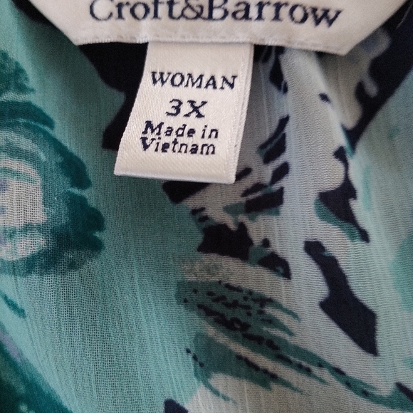 Croft & Barrow Blue Floral Button Front Blouse 3X Plus Size - Picture 7 of 11